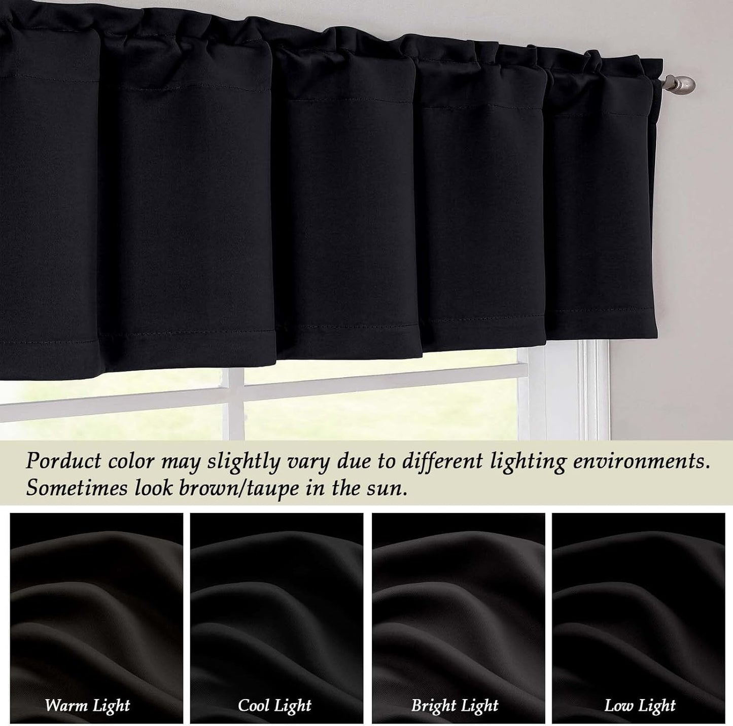 Black Valance for Windows, Short Blackout Curtains for Kitchen/Small Windows with Rod Pocket,Thermal Insulated Solid Curtain Valance, Each 60Wx14L Inches, 1 Piece