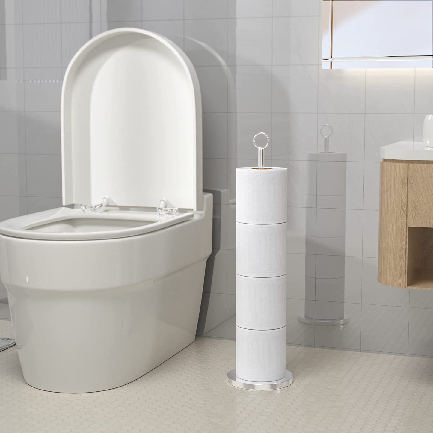 Toilet Paper Holder Stand(With Reserve Function), Free-Standing Spare Rolls Storage Holder, Stainless Steel