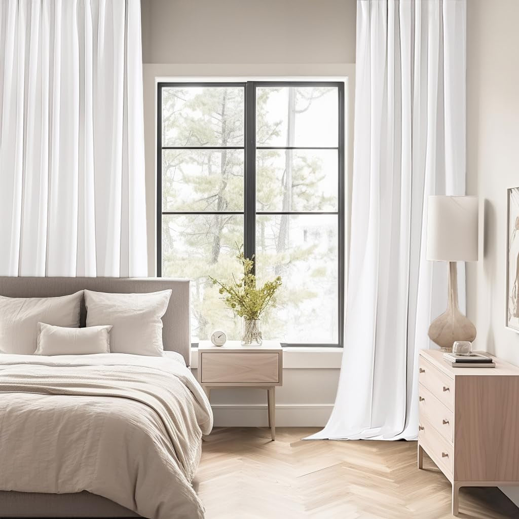 Pure White Back Tab Blackout Curtain Set, 96-Inch Length, 2 Panels for Bedroom, Rod Pocket/Pinch Pleat, Thermal Insulated Light Blocking Drapes for Living Room