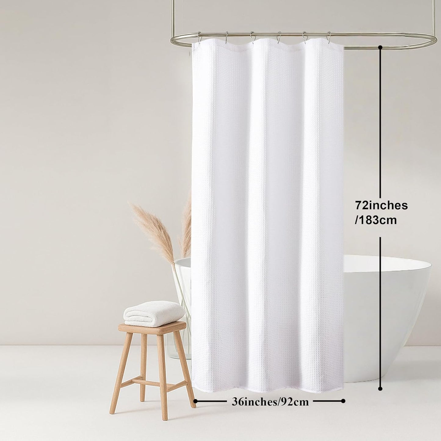 White Shower Curtain, Stall Small Waffle Weave Heavy Fabric Shower Curtains for Narrow Size Bathroom, Waterproof Soft Hotel Spa Luxury Bath Curtain Set, Machine Washable, White, 36X72 Inch