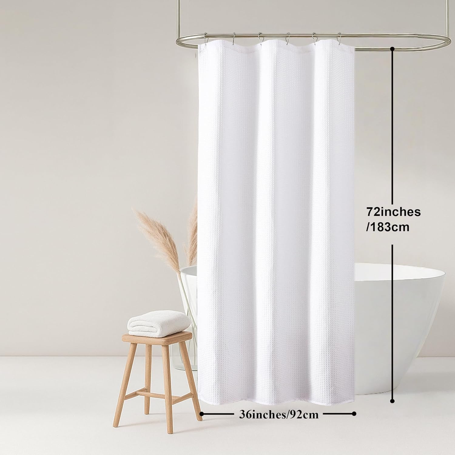 White Shower Curtain, Stall Small Waffle Weave Heavy Fabric Shower Curtains for Narrow Size Bathroom, Waterproof Soft Hotel Spa Luxury Bath Curtain Set, Machine Washable, White, 36X72 Inch