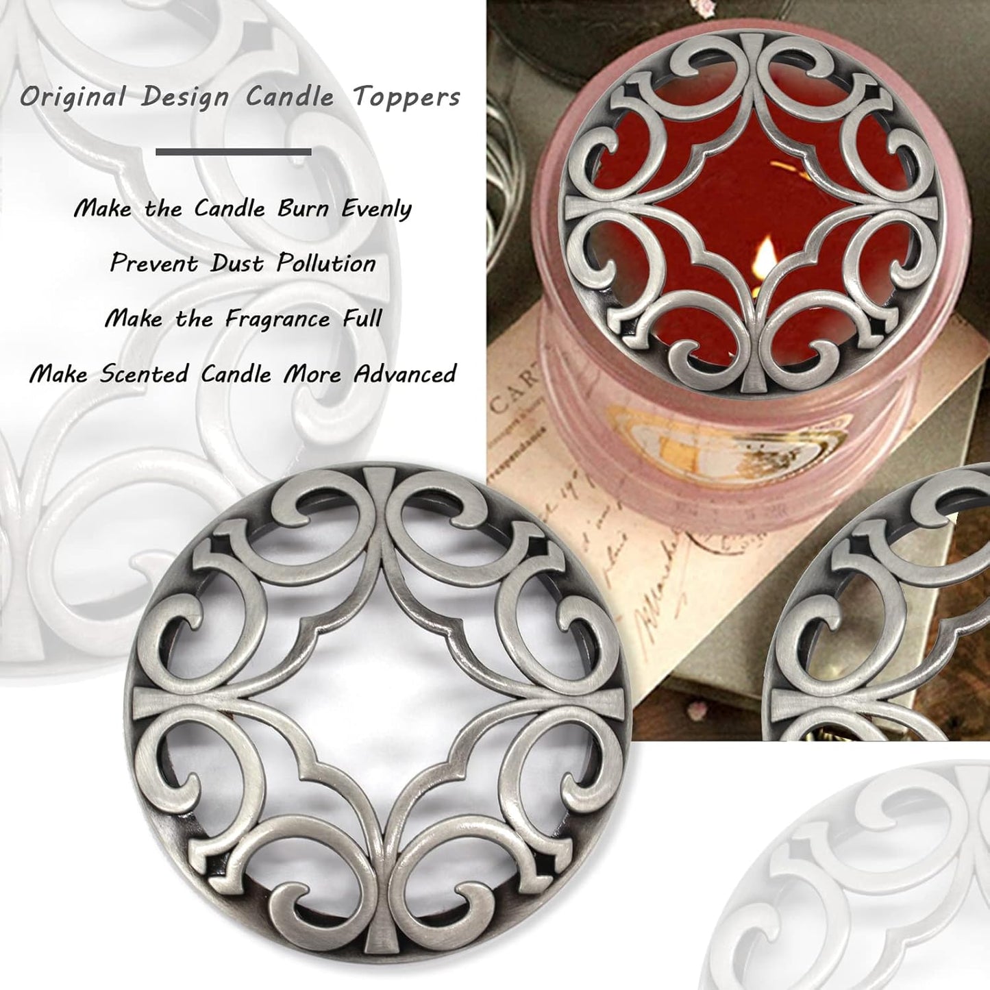 Scented Candle Toppers Cover Jars Lids Shades Sleeves, Candle Accessories Gifts for Women, Help Burn Melt Evenly(Space Silver)