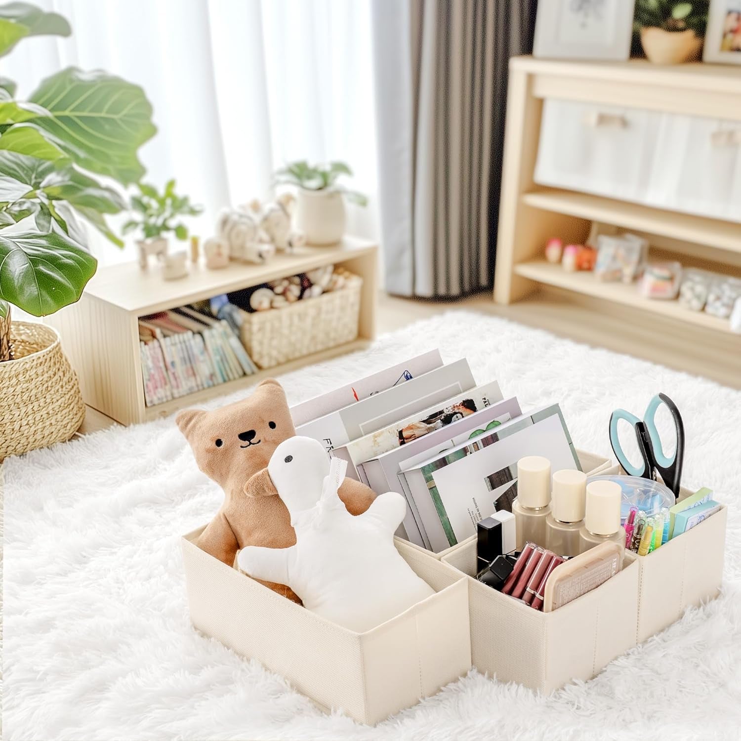 Drawer Organizer Clothes, 14 Pack Dresser Organizer for Baby Clothes, Underwear, Sock- Foldable Closet Organization and Storage Dividers Bins for Nursery, Bedroom and Dorm (Beige)