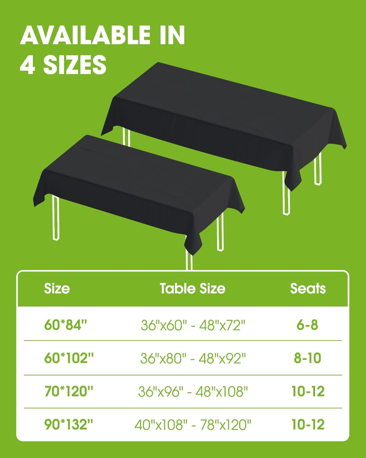 Rectangle Table Cloth 60" X 84" – Durable Polyester Tablecloth Offers Reusable & Washable Protection, Ideal for Outdoor Party, Picnic, Wedding, Banquet and Birthday, 1 Pack, Black