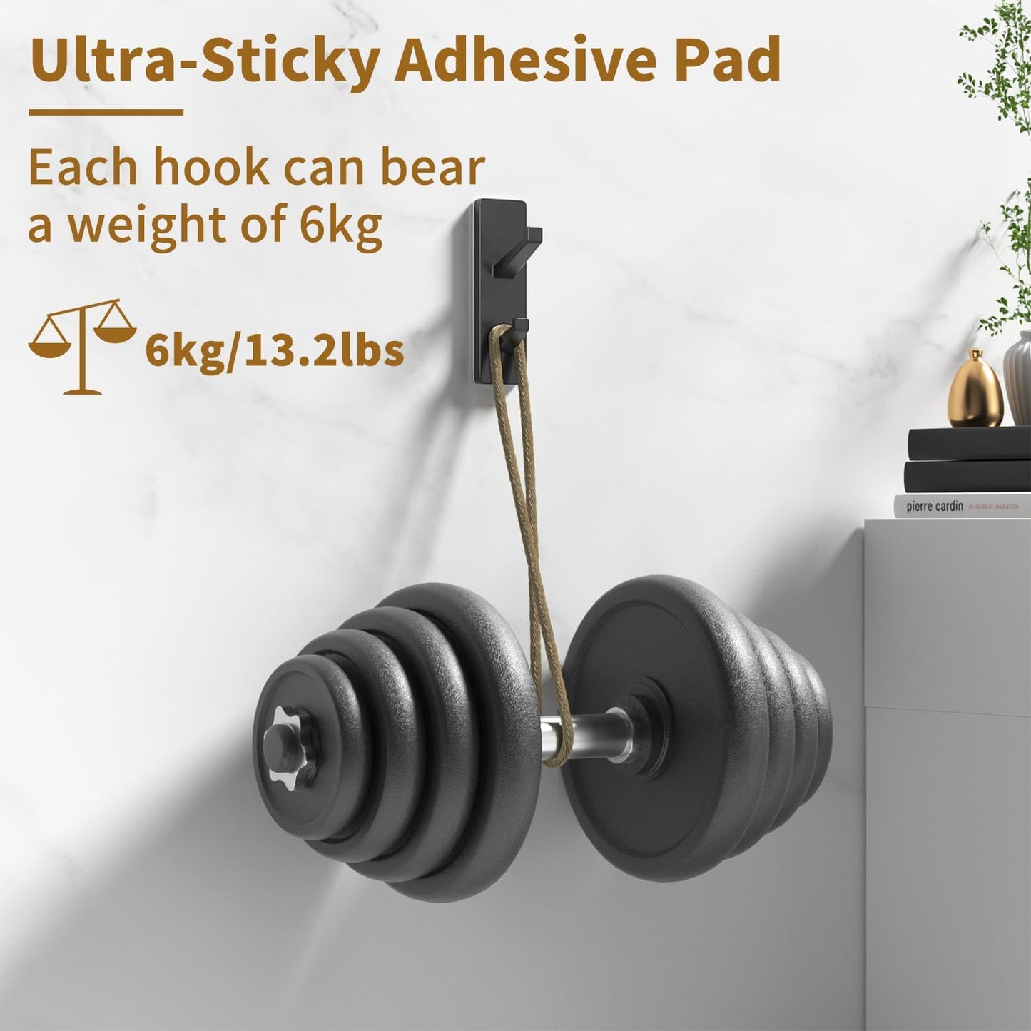 Self Adhesive Coat Hooks for Hanging: Heavy Duty Stainless Wall Hook for Towel, Backpack, Hat, Sturdy Metal Hanger for Bathroom, Bedroom, Door, Dorm, 4-Pack, Matt Black