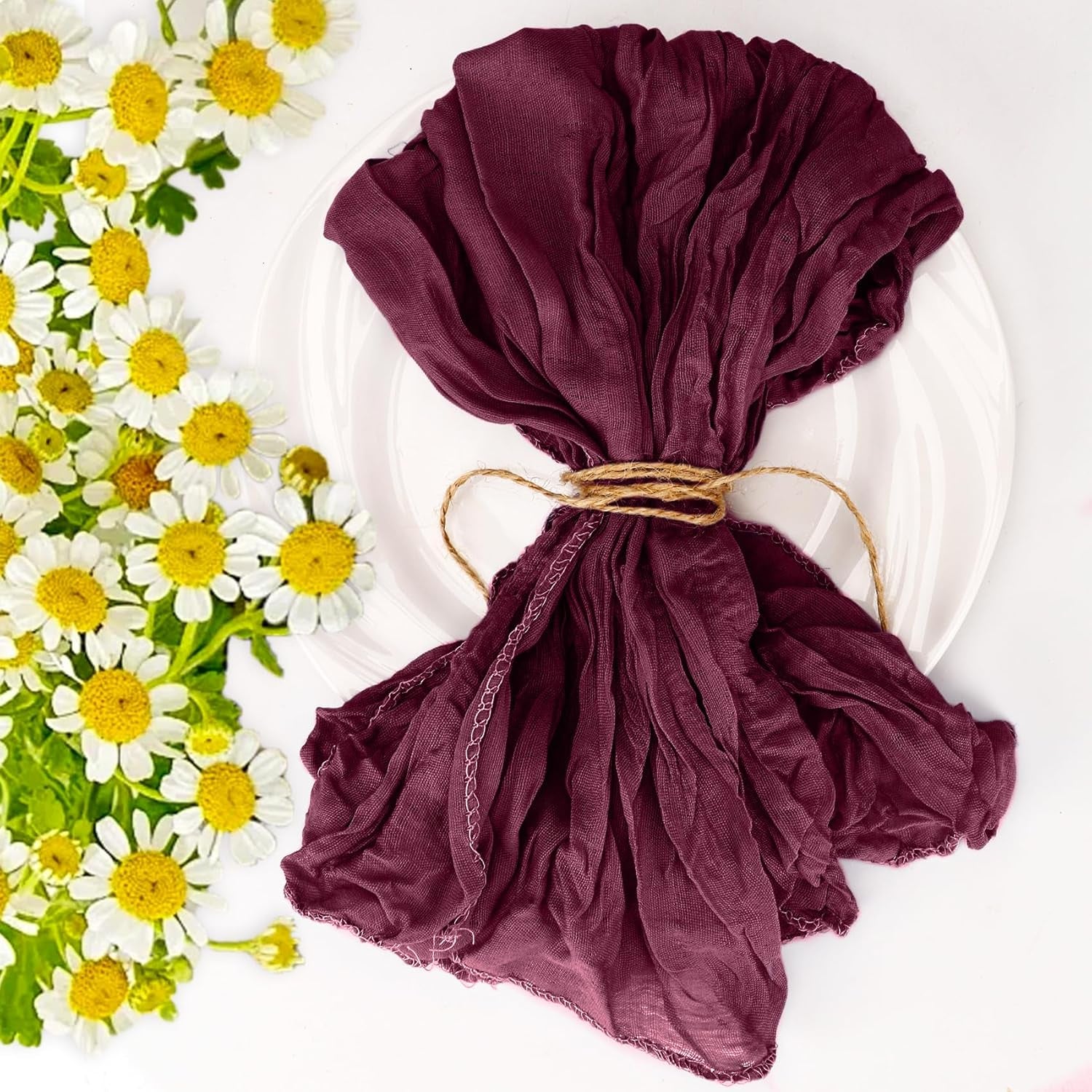 25 Pack Cheesecloth Napkins 20X20 Inch Dinner Table Napkins Boho Washable Rustic Gauze Napkins Bulk for Wedding Bridal Baby Shower Party Decor (Burgundy)