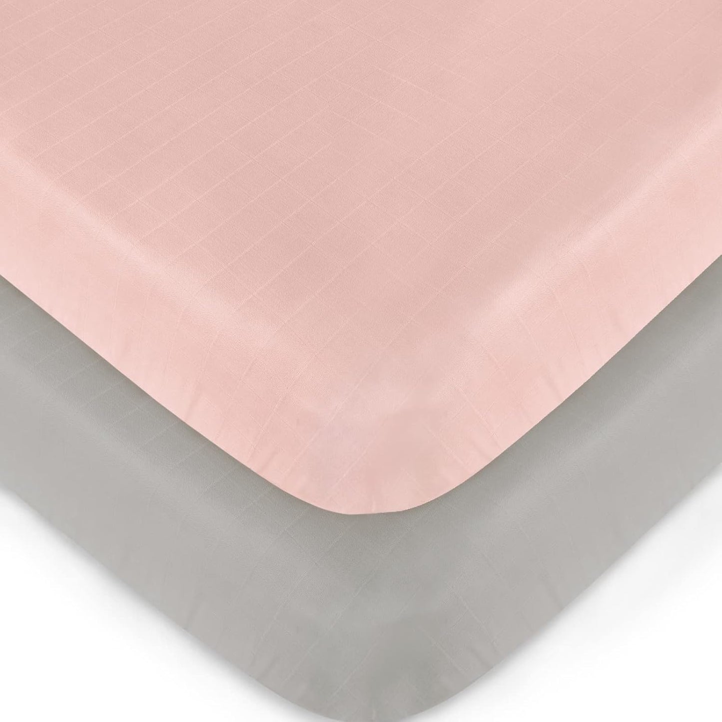 Muslin Crib Sheets for Boys and Girls 2 Pack, Ultra Soft Muslin Fitted Baby Crib Sheet for Standard Crib Mattress & Toddler Bed Mattress, Grey and Pink