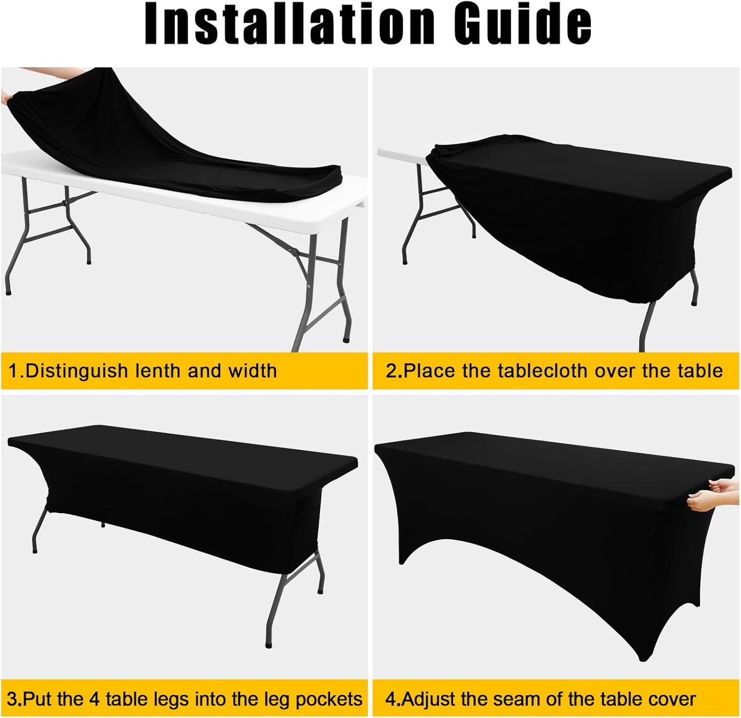 2 Pack Spandex Table Cloth 4FT, Elastic Fitted Stretch Tablecloths, Washable and Wrinkle Free Rectangular Patio Table Cover for Outdoor, Wedding, Banquet & Parties (Black, 48Lx30Wx30H Inch)