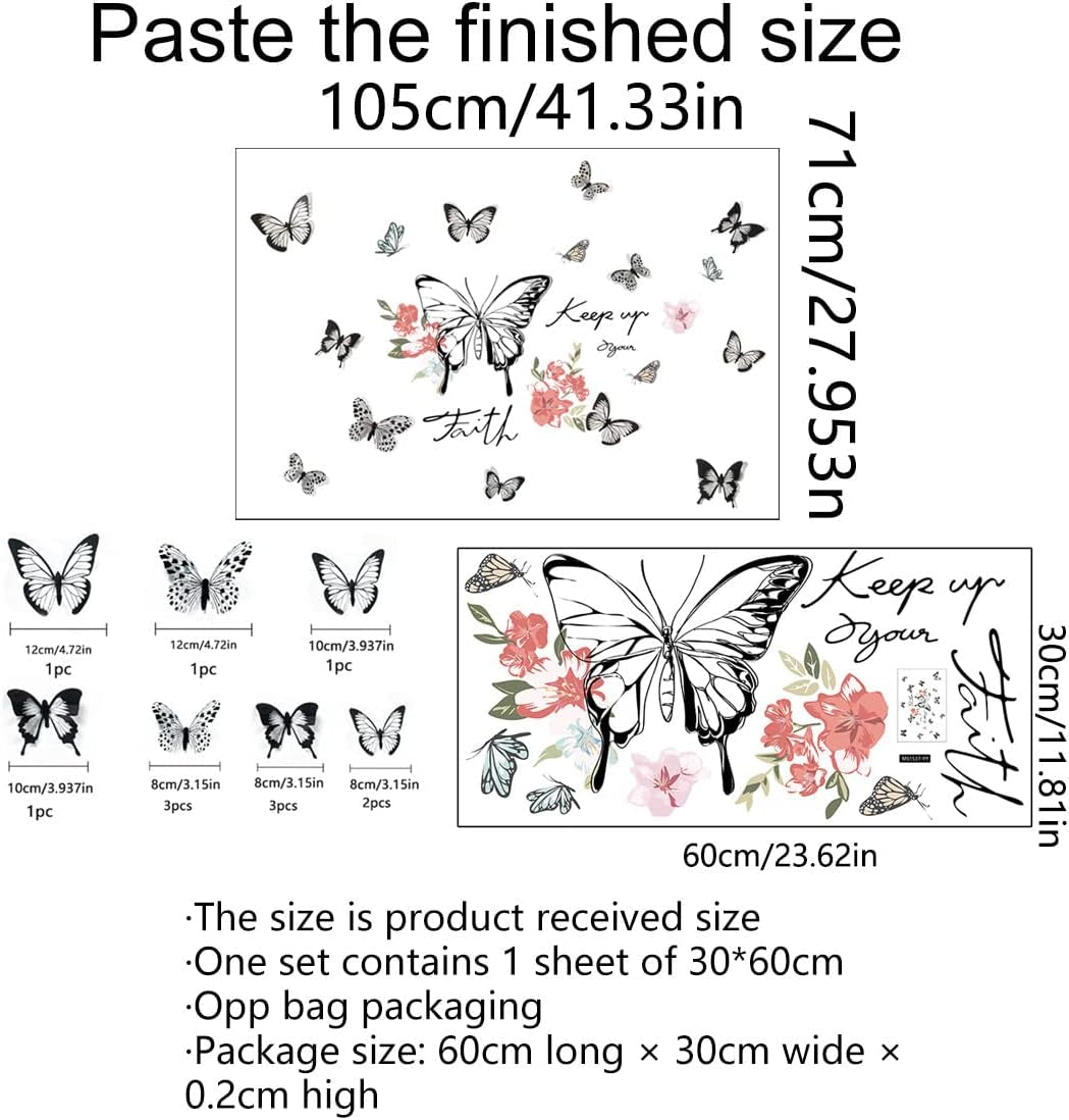 Butterfly Wall Decor Flower Vinyl Peel and Stick Big Wall Art Stickers Posters Decorations for Living Room Bedroom