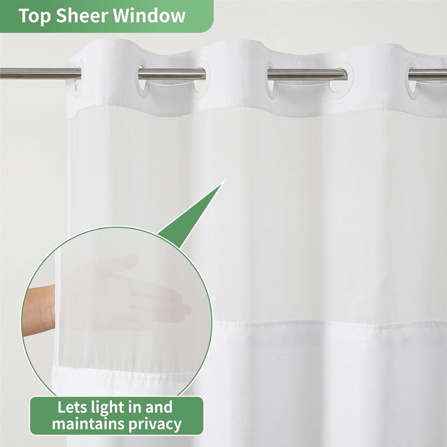 White No Hook Shower Curtain with Snap-In Fabric Liner Set,Slub Textured Fabric Shower Curtains for Bathroom,Hotel Style Modern Shower Curtain,Water Repellent & Washable,71X74(72)