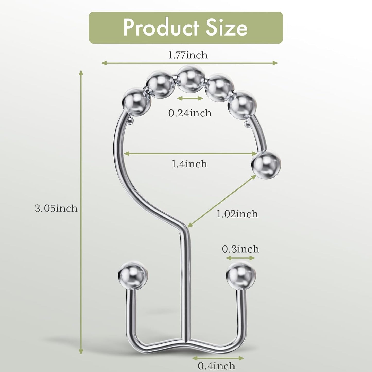 Shower Curtain Hooks Rings, Rust-Resistant Stainless Steel Double Shower Curtain Hooks, Shower Hooks for Shower Curtain and Liner Bathroom, Set of 12, Chrome