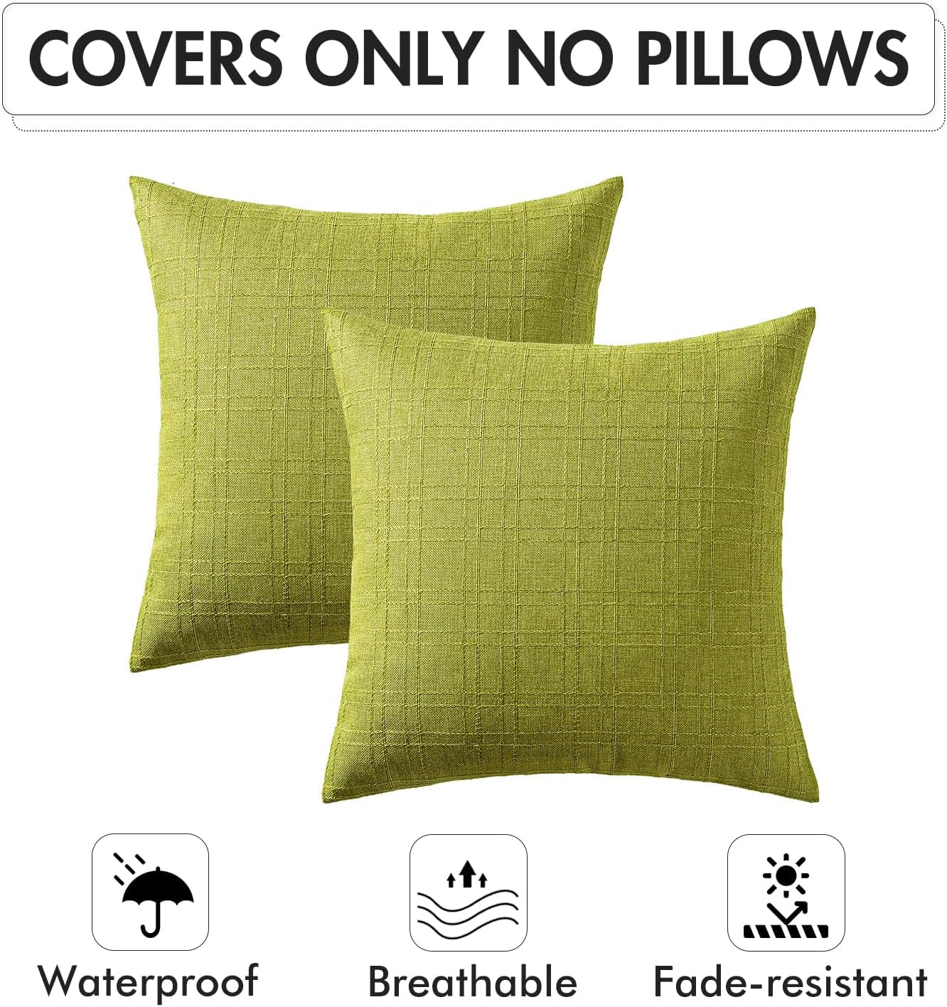 Outdoor Waterproof Throw Pillow Covers Decorative Farmhouse Water Resistant Cushion Covers for Tent Patio Garden Couch Sofa Pack of 2, 18X18 Inch Green