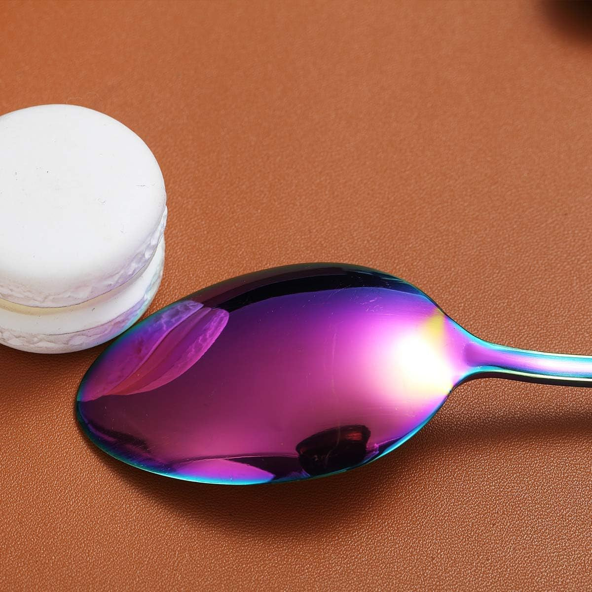Set of 4 Rainbow Teaspoons, 6.5" Stainless Steel with Titanium Plating, Multi-Color Dessert Spoons, Easy to Clean and Dishwasher Safe