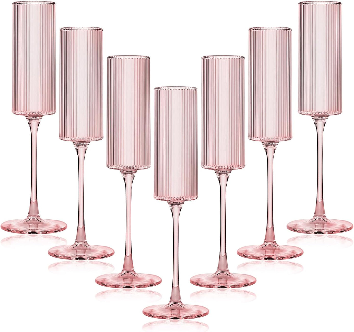 16 Pack Plastic Champagne Flutes, 5.5 Oz Unbreakable Goblet Glasses Reusable Champagne Toasting Cups - Modern & Elegant for Wedding Party Anniversary Christmas Birthday (5.5Oz-Ribbed-Pink-16Pack)