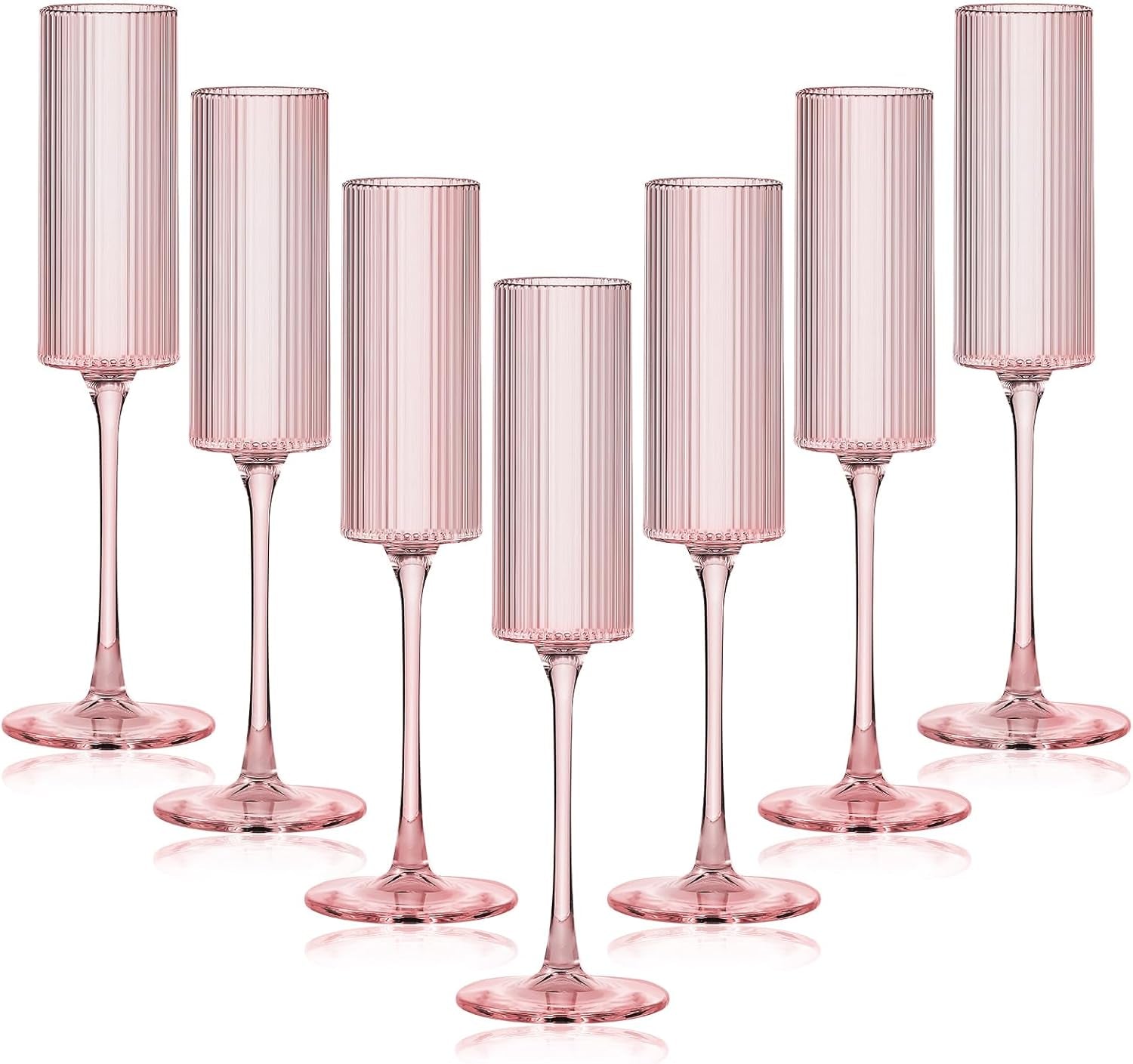16 Pack Plastic Champagne Flutes, 5.5 Oz Unbreakable Goblet Glasses Reusable Champagne Toasting Cups - Modern & Elegant for Wedding Party Anniversary Christmas Birthday (5.5Oz-Ribbed-Pink-16Pack)
