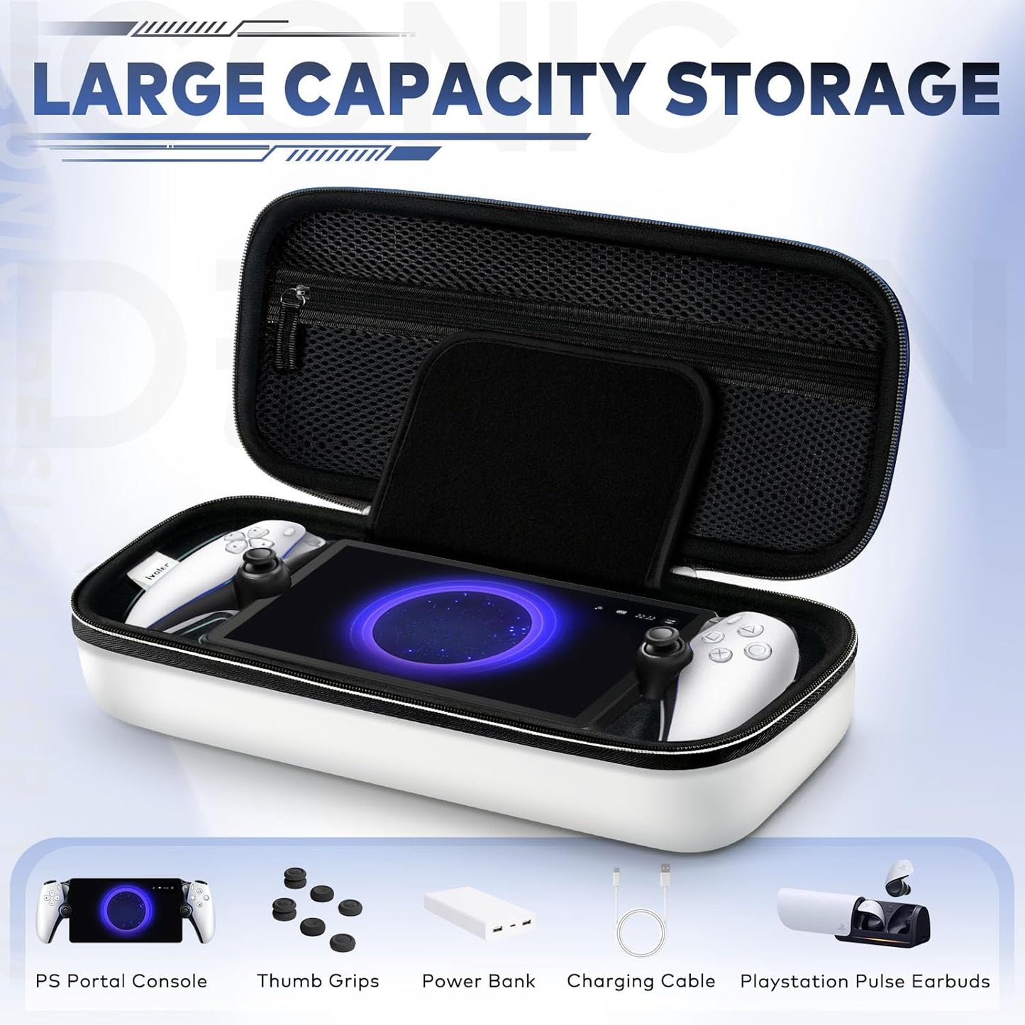 Carry Case for Playstation Portal Remote Player for PS 5 Console Holds Accessories, Portable Hard Shell Pouch Anti-Drop Travel Bag with Protective Storage Mesh Pocket,Travel Friendly, White