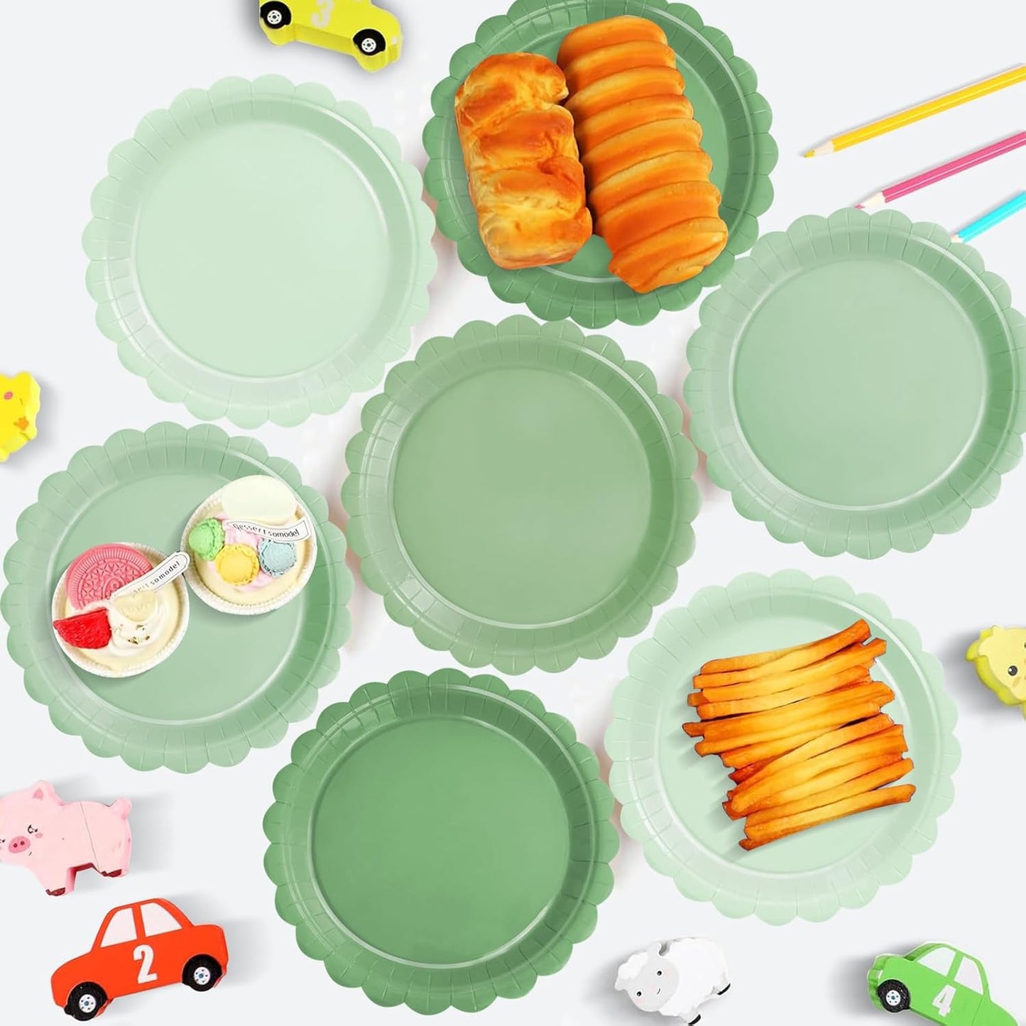 24 Pcs Sage Green Paper Plates Gradient Green Party Plates 7”Disposable round Dessert Plates for Birthday Wedding Bridal Engagement Baby Shower Party Supplies Dessert Plates Tableware