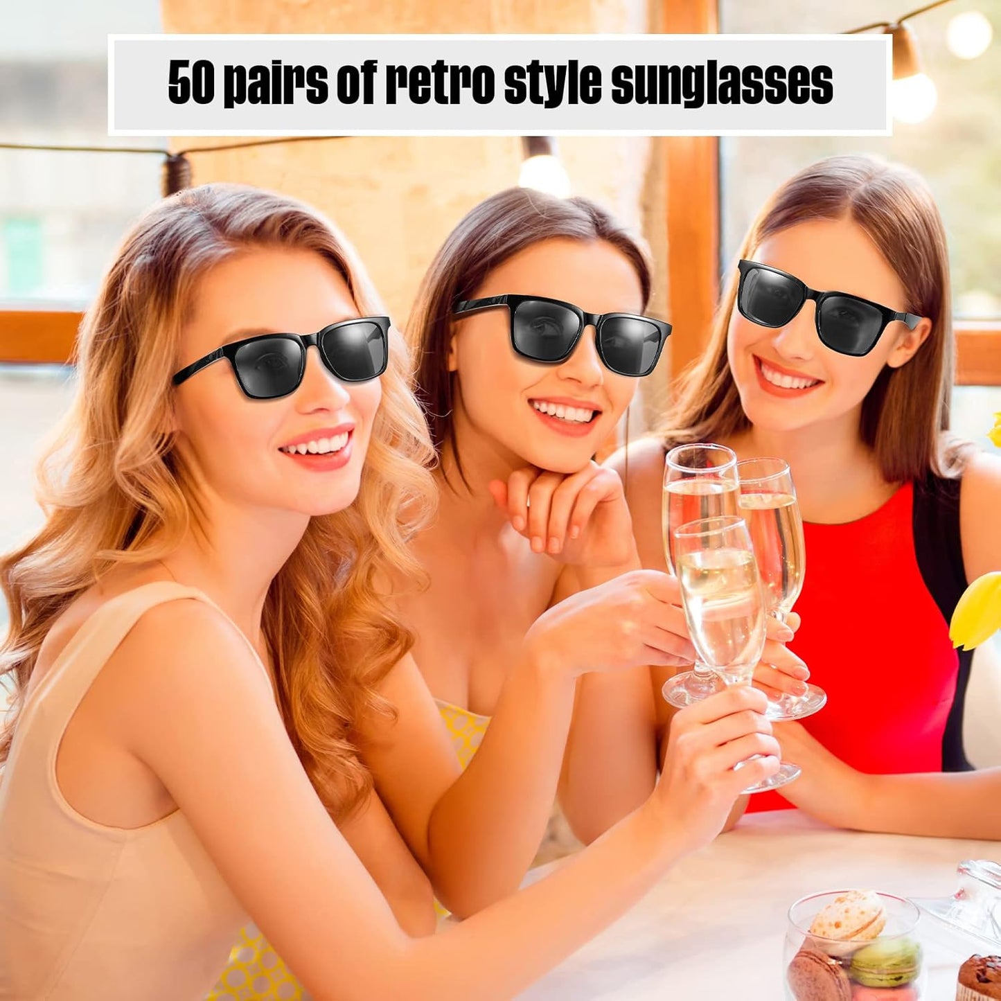 Bulk 50 Pack Neon Vintage Retro Sunglasses - Classic Eyewear for Adult Party Favors