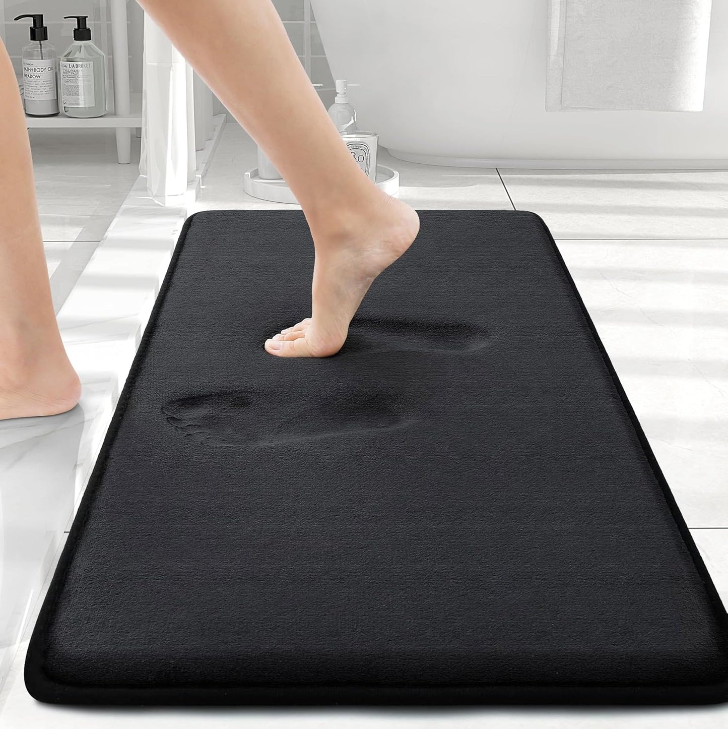 Bath Rug and Dog Door Mat Set, Memory Foam Bath Rug (Black 24X16) and Classic Dog Door Mat for Muddy Paws (Grey 30X20)