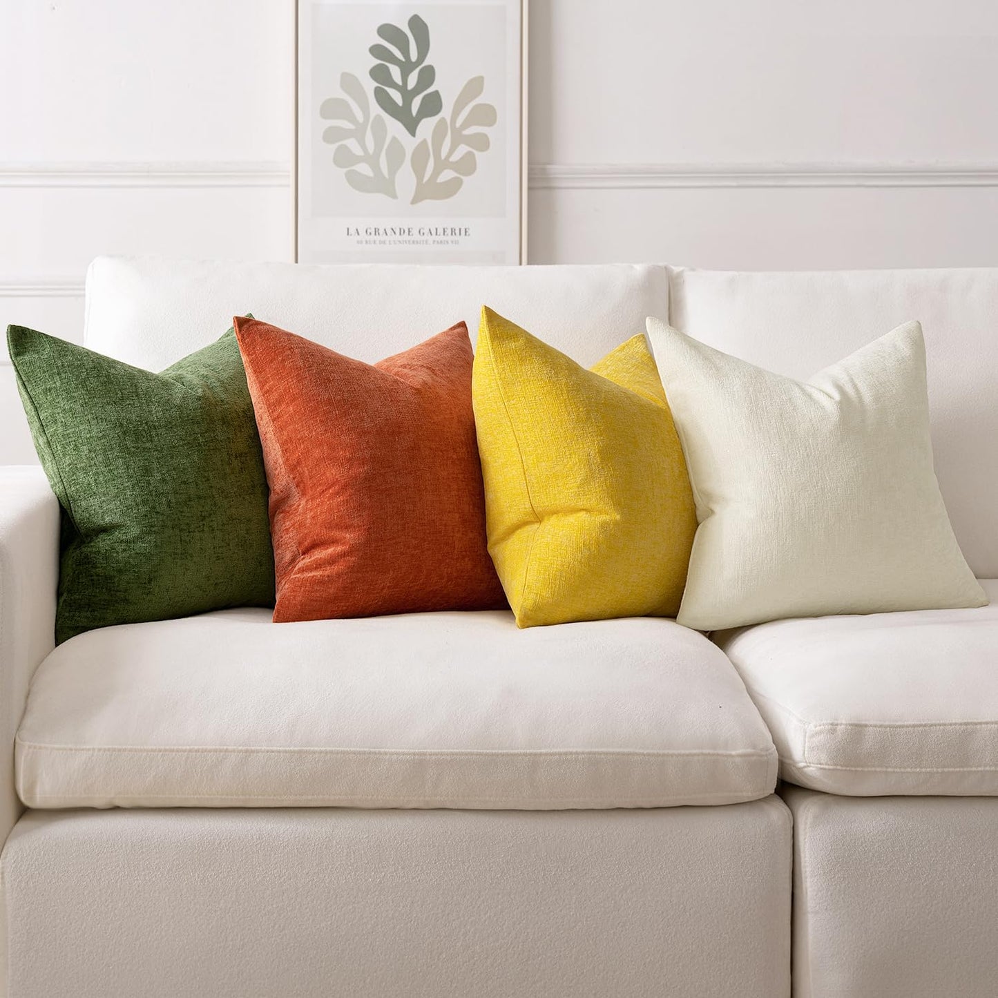 Fall Couch Throw Pillow Covers 18X18 Inch Set of 4 Orange-Green Soft Chenille Pillowcases Western Farmhouse Boho Cushion Shams for Spring Modern Home Decor Sofa Living Room Bed Gradient Series