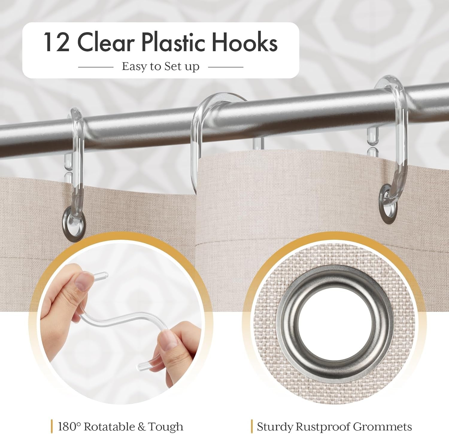 Boho Shower Curtain for Bathroom, 72X72 Beige Shower Curtain with Tassels, Modern Farmhouse Shower Curtain Set with Hooks, Neutral Faux Linen Light Tan Toned, Water Repellent