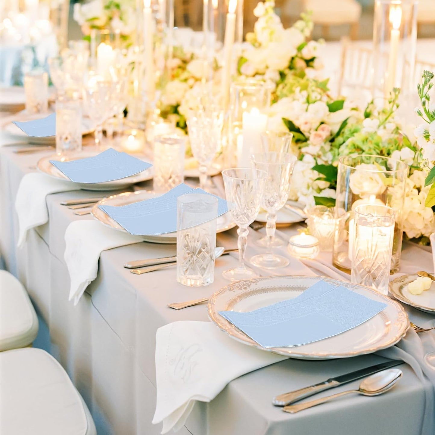 50 Pcs 3-Ply Blue Scalloped Cocktail Napkins Guest Bathroom Napkins Thick Paper Napkins Disposable Party Napkins Beverage Napkins for Birthday, Wedding,Anniversary Party, Baby Shower 13 X 15.7 Inches