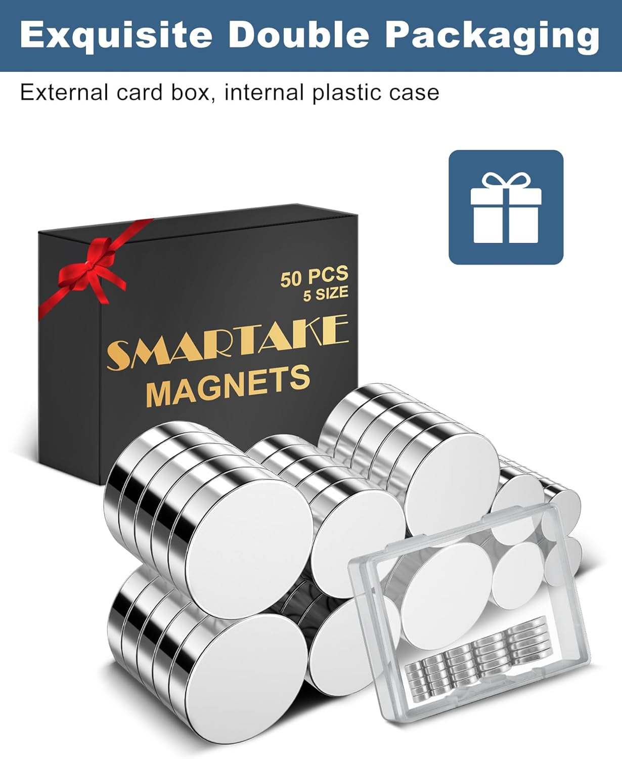 50 Pcs Rare Earth Magnets, 5-Size Small round Fridge Magnets, Multi-Use Premium Office Magnet for Fridge, Office, Whiteboard, Crafts, DIY Hobbies, Kitchen, Science(Silver)