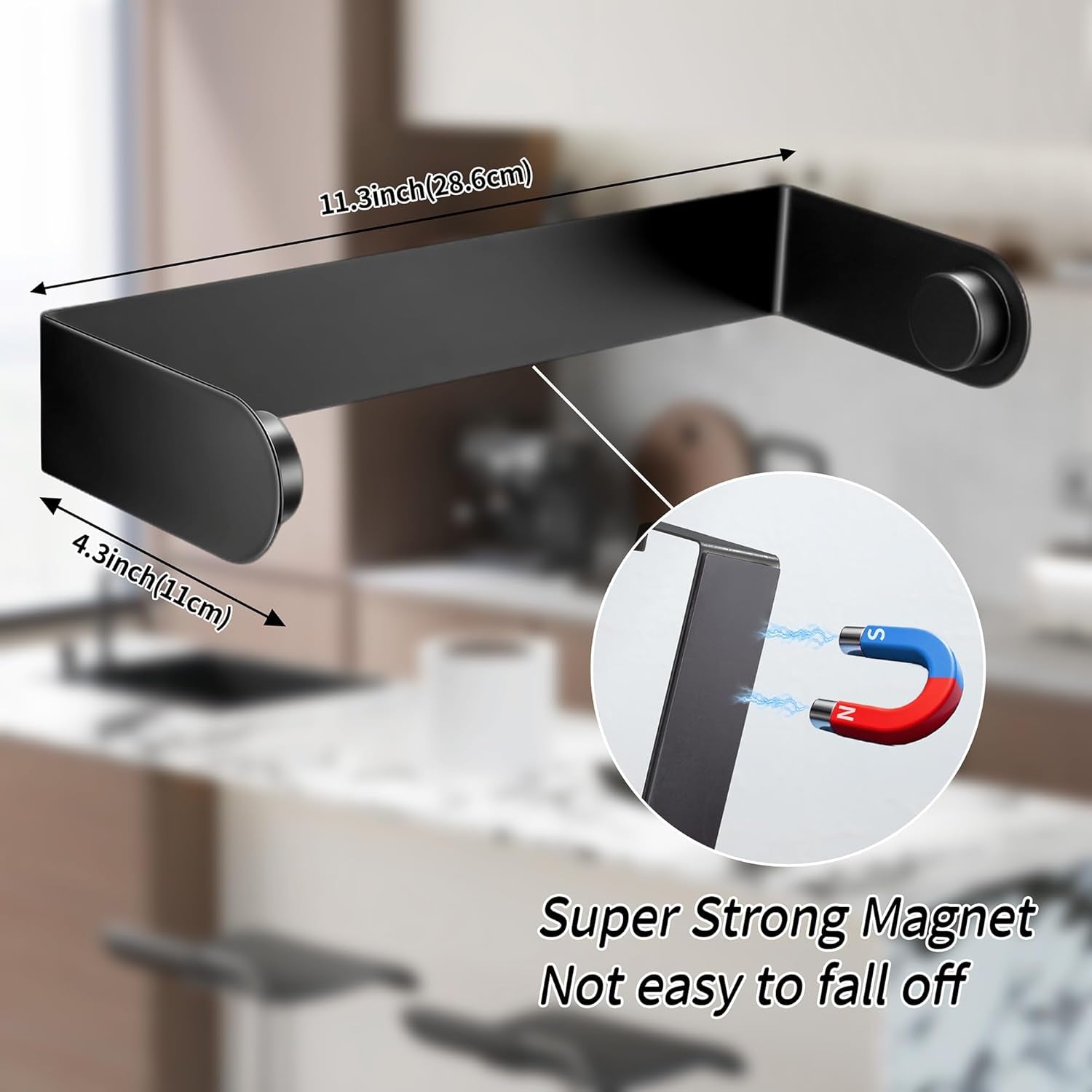 Magnetic Black Paper Towel Holder for Kitchen, Outdoor Grill, and Garage - Durable Stainless Steel Rack with Strong Magnets