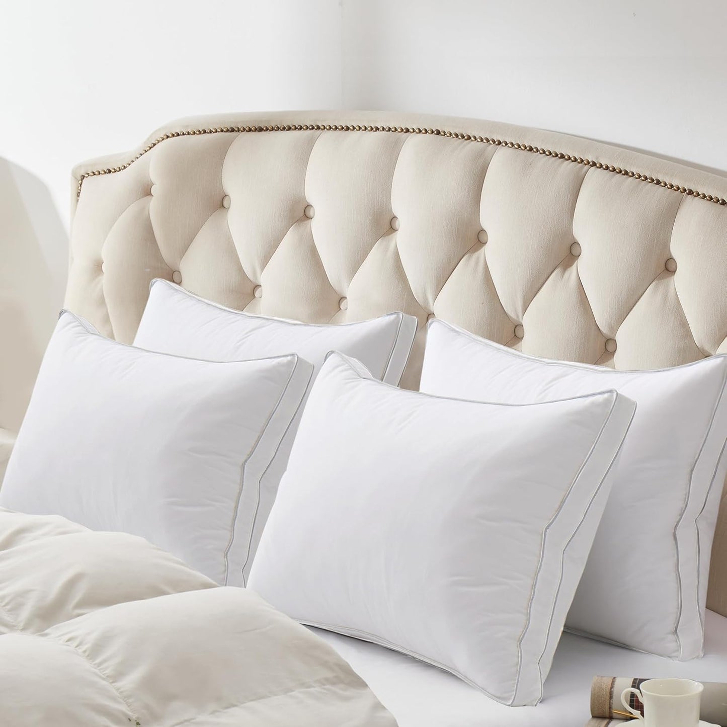 ® Feather Pillows with 100% Cotton Cover, Set of 2 Gusseted Bed Pillows for Sleeping, King Size
