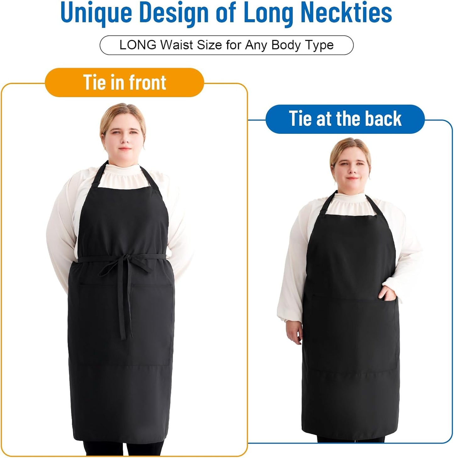 plus Size Aprons for Women with Pockets Adjustable Blooming Waterproof Aprons for Kitchen, Cooking (Black)