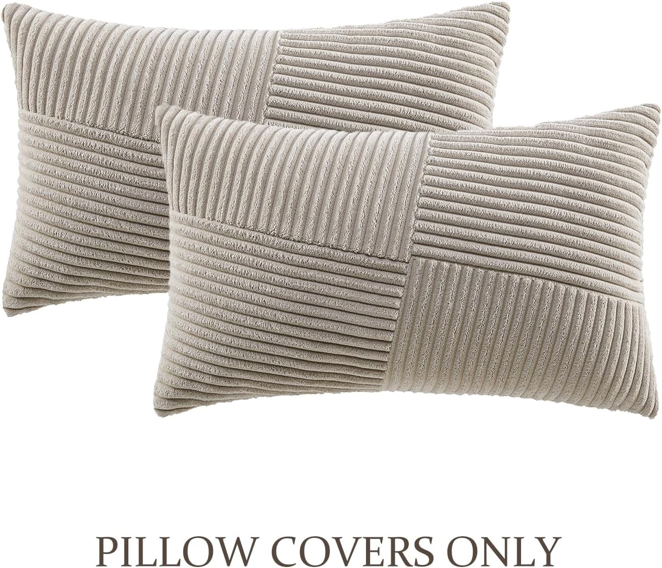 Set of 2 Taupe Boho Lumbar Rectangle Decorative Throw Pillow Covers 12X20 Inch with Diagonally Pattern for Couch Bed Sofa, Soft Corduroy Accent Modern Farmhouse Home Decorations 30X50 Cm