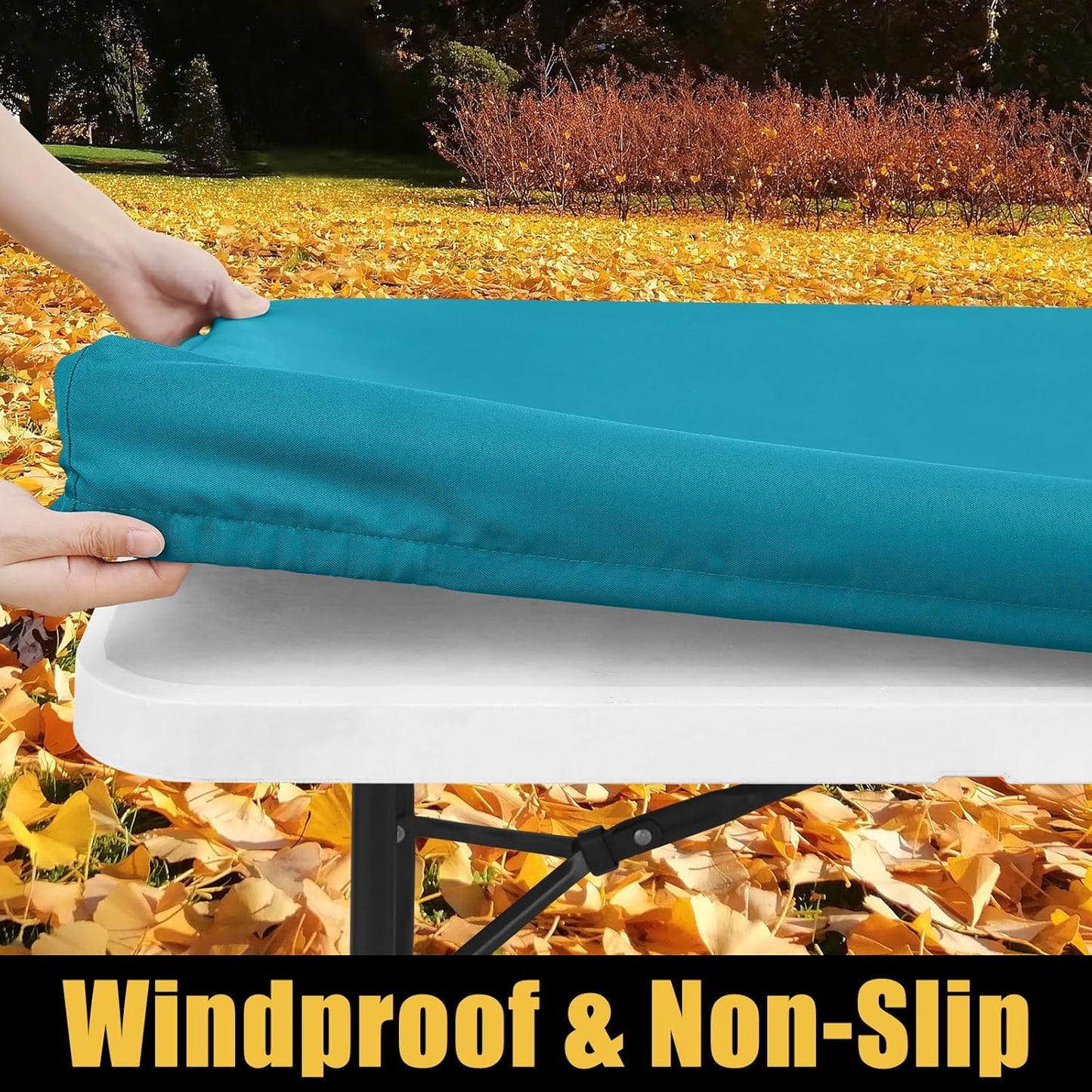 2 Pack Rectangle Picnic Table Cloth, Waterproof Elastic Fitted Tablecloths, Washable Polyester Rectangular Patio Table Cover for Camping, Indoor and Outdoor (Teal, 30"X48")