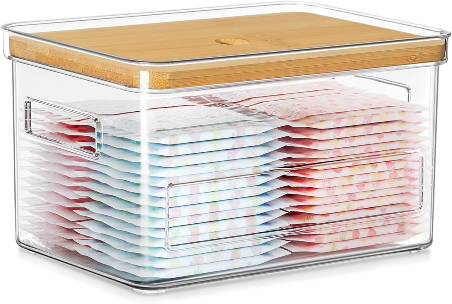 Pantry Organizers and Storage, Acrylic Clear Trash Bag Holder, Kitchen Paper Holder Stackable Toilet Tissue Storage with Bamboo Lid