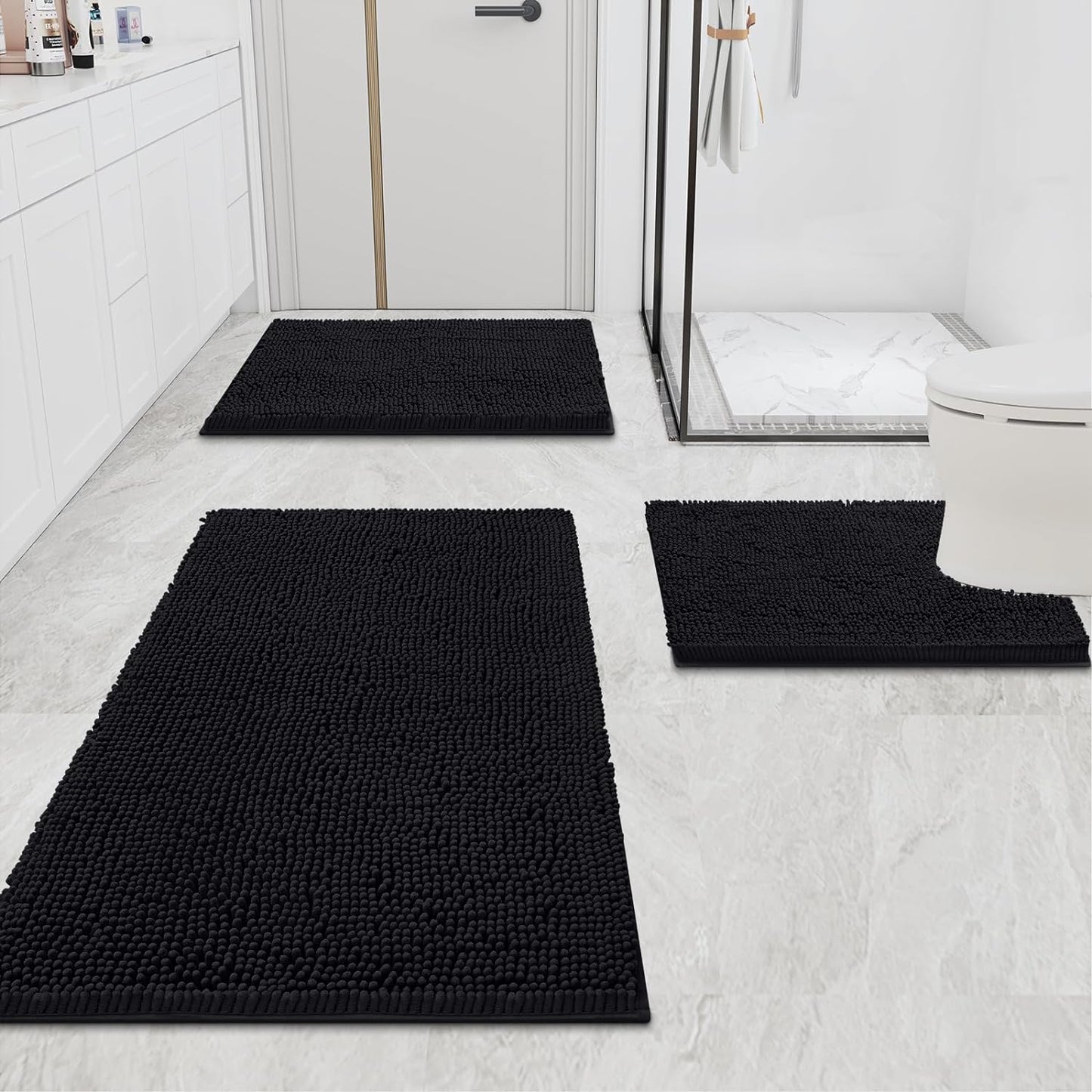 Luxury Chenille Bath Rug (Black 24X16) Dog Door Mat for Muddy Paws (Grey 30X20)