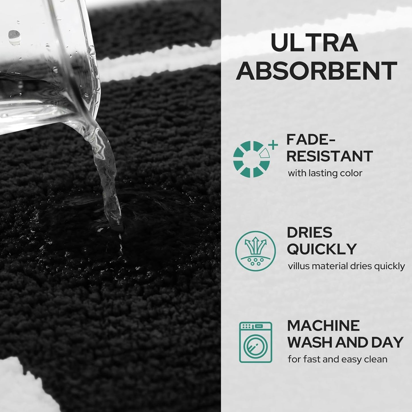 Bathroom Rugs Sets 2 Piece, Soft and Water Absorbent Microfiber Carpet, Non-Slip Washable Bath Mats (20"X32"+16"X24", Black and White)