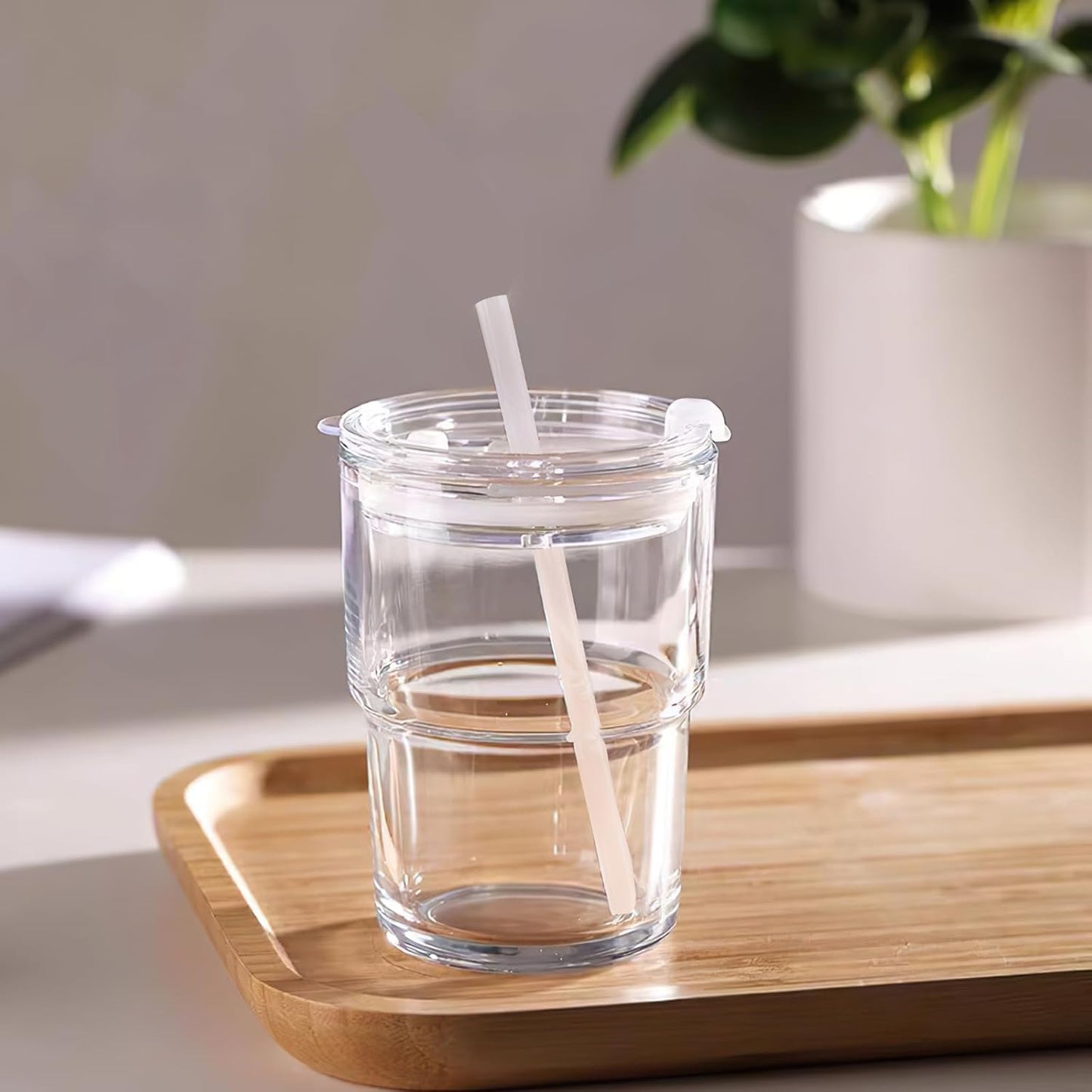 13Oz Tumbler Water Glass Cups with Straw and Lid, 1 Pack Reusable Glass Coffee Tumbler for Iced Tea, Coffee, Sealed Carry-On Travel Cups for Office, Party,Home and Outdoor (Iridescent Shimmer)