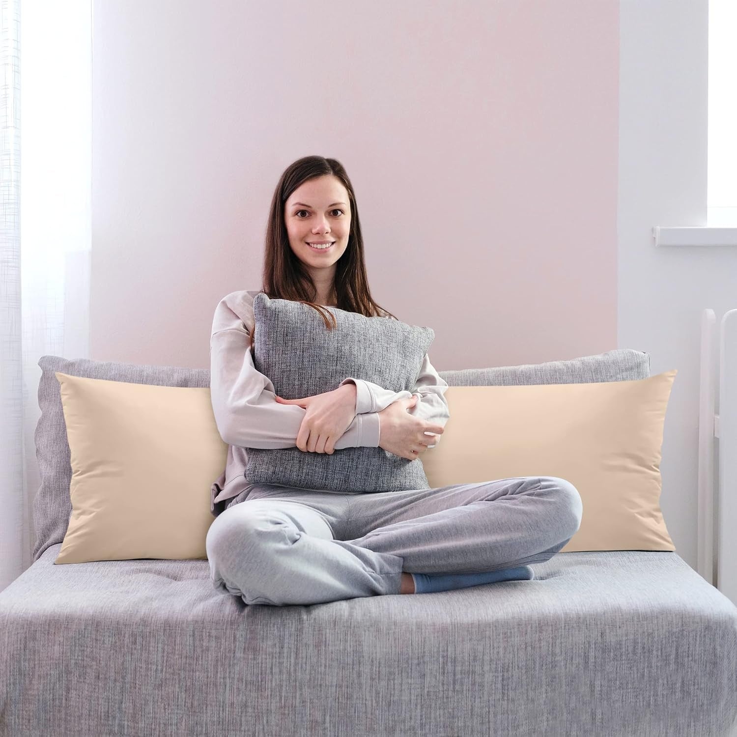 Full Body Pillow for Adults (Beige, 20 X 54 Inch), Long Pillow Insert for Sleeping, Ideal for Side Sleepers