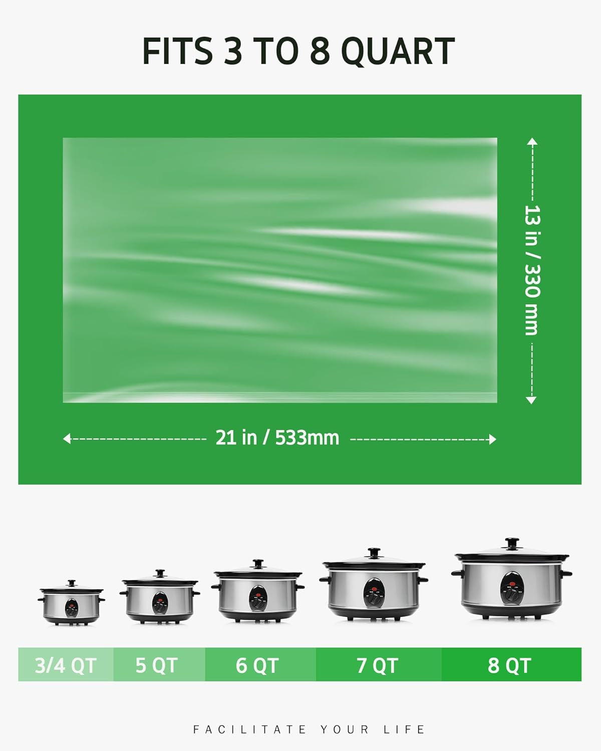 Slow Cooker Liners, 30 Count Cooking Bags Large Size Disposable Pot Liners Plastic Bags, Fit 3QT to 8QT for Slow Cooker Cooking Trays, 13"X 21", 30 Liners