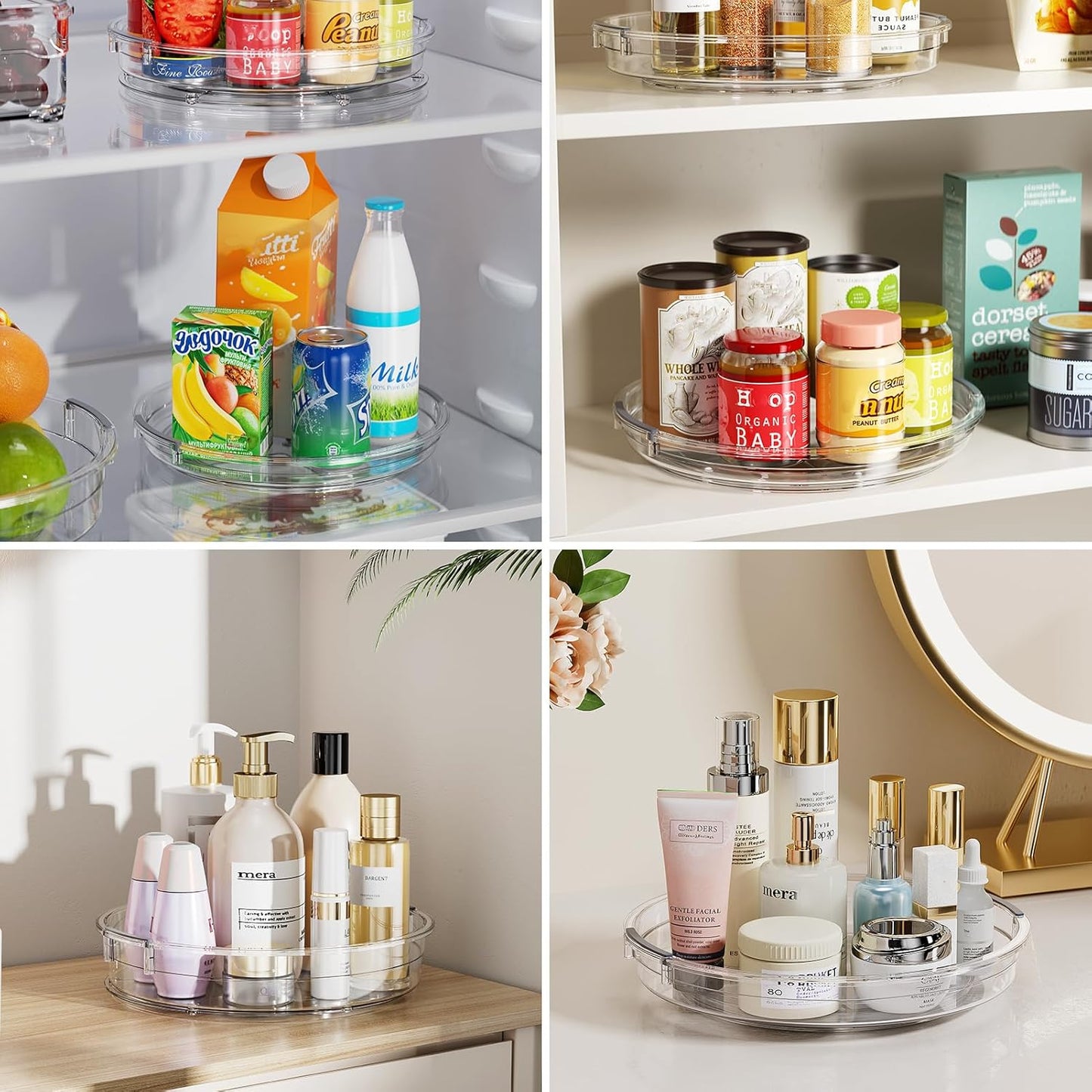 3 Pack Lazy Susan Organizer Turntable for Cabinet, Rotating Condiment Organizer for Kitchen Pantry Organizers and Storage, Table Top, Fridge, Countertop, Spice Organization, 9.25'' 10.6'' 12''