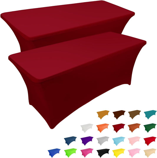 2 Pack 6FT Table Cloth for Rectangular Fitted Events Stretch Burgundy Table Covers Washable Spandex Tablecloth Protector for Party, Wedding, Cocktail, Banquet, Festival