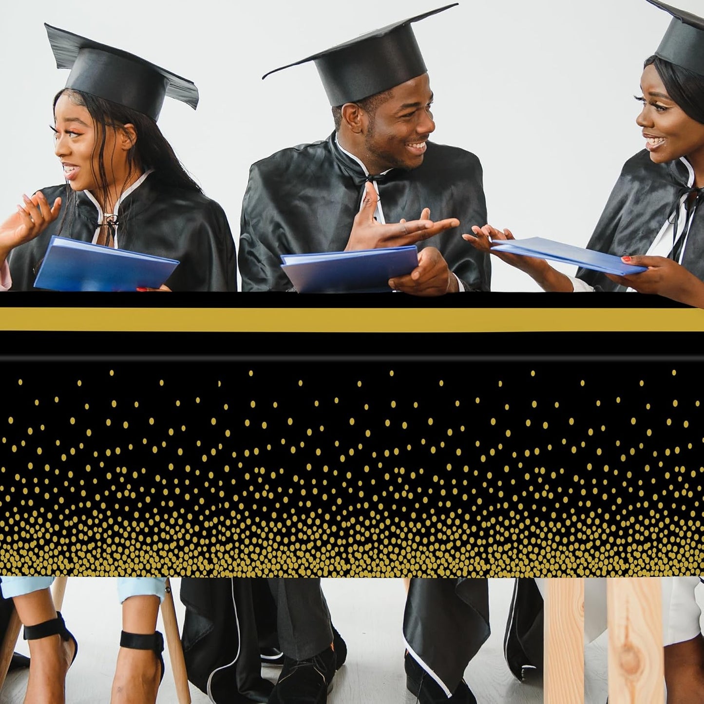 4Pack Black and Gold Tablecloths for Events, 54" X 108" Plastic Table Cloth Disposable for Rectangle Tables, Waterproof Table Cloth Cover for New Years Eve Decorations Holiday Birthday Wedding Dining