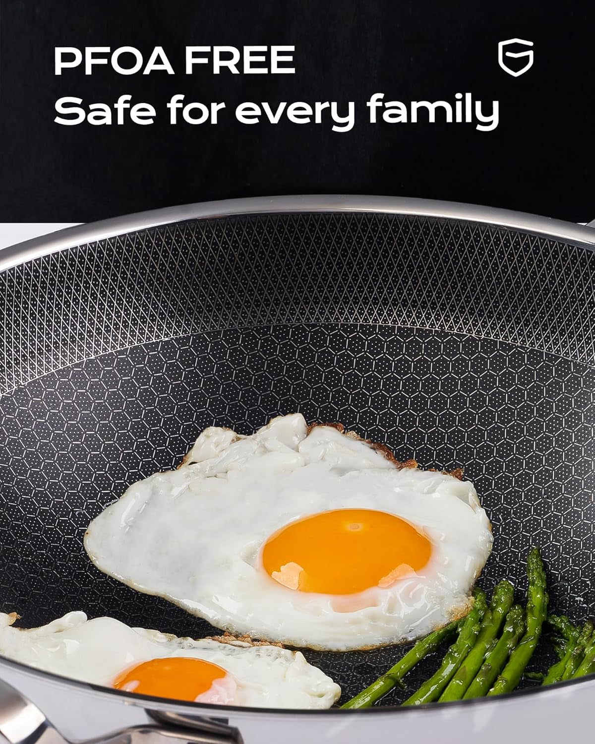 Wok Pan,13 Inch Hybrid Wok with Lid,Pfoa Free Cookware,Non Stick Stainless Steel Woks & Stir-Fry Pans Nonstick, Dishwasher and Oven Safe, Works on Induction