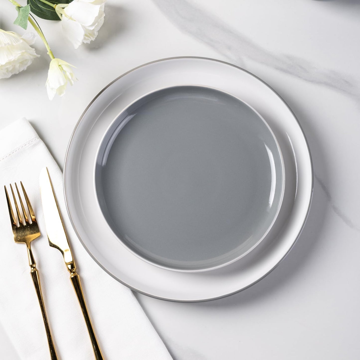 12-Piece Modern White Ceramic Dinnerware Set for 4, Scratch-Resistant Plates and Bowls, Oven Safe, Microwave and Dishwasher Compatible