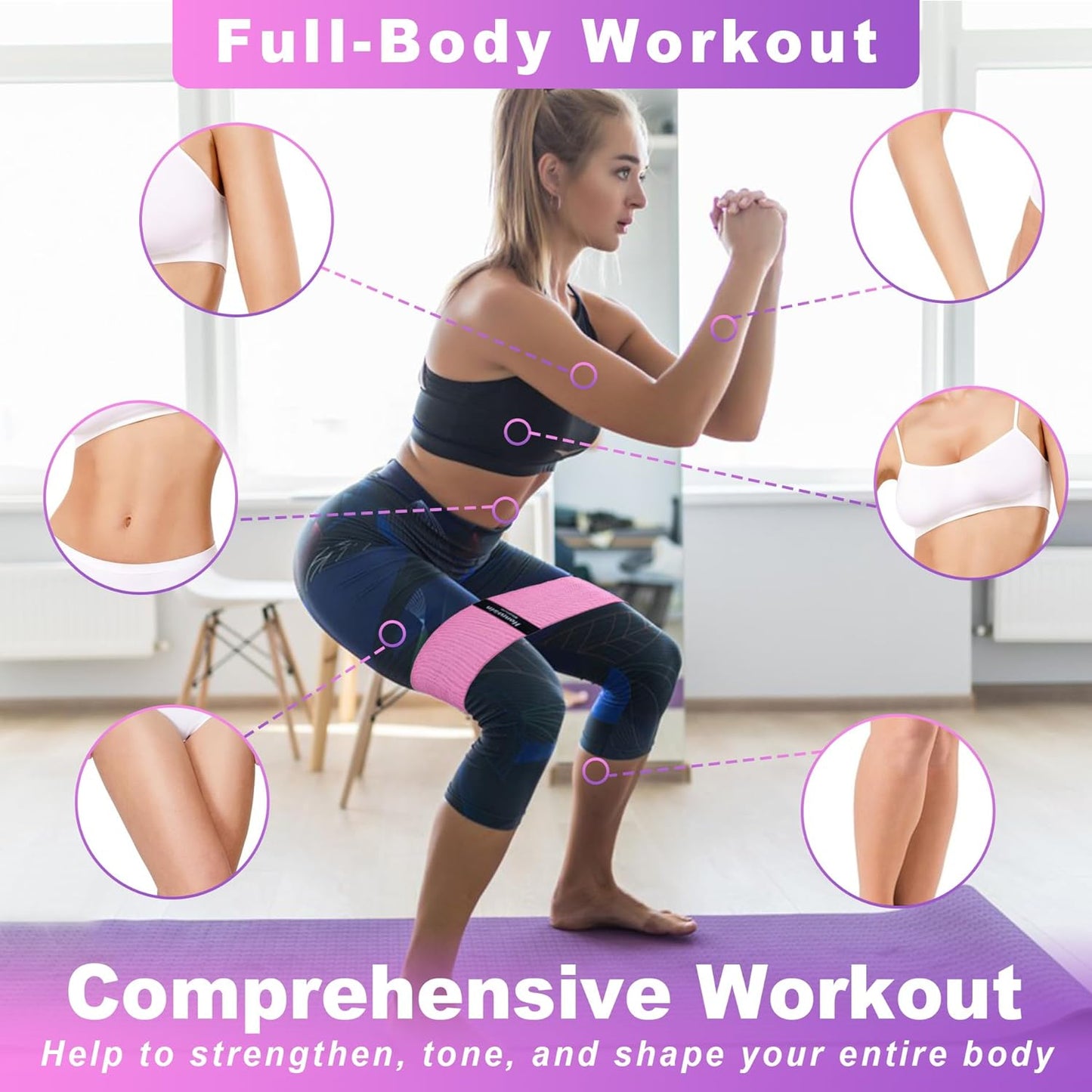 Professional Resistance Bands Set for Home Fitness, Gym, Yoga, and Pilates – Three Resistance Levels for Hip, Leg, and Glute Workouts for All Genders