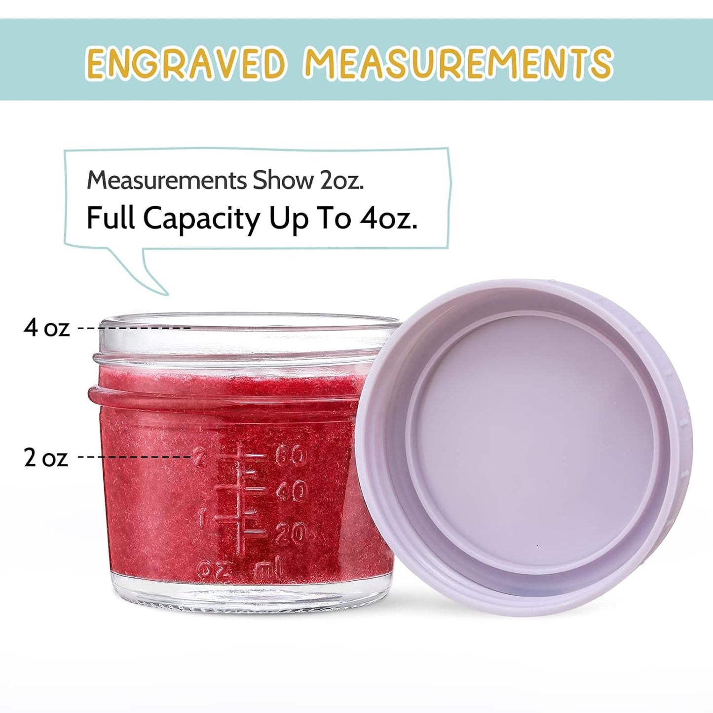 6 Pack Glass Baby Food Storage Containers - 4 Oz Baby Food Storage Jars with Lids, Baby Food Maker, Microwave, Dishwasher & Freezer Safe