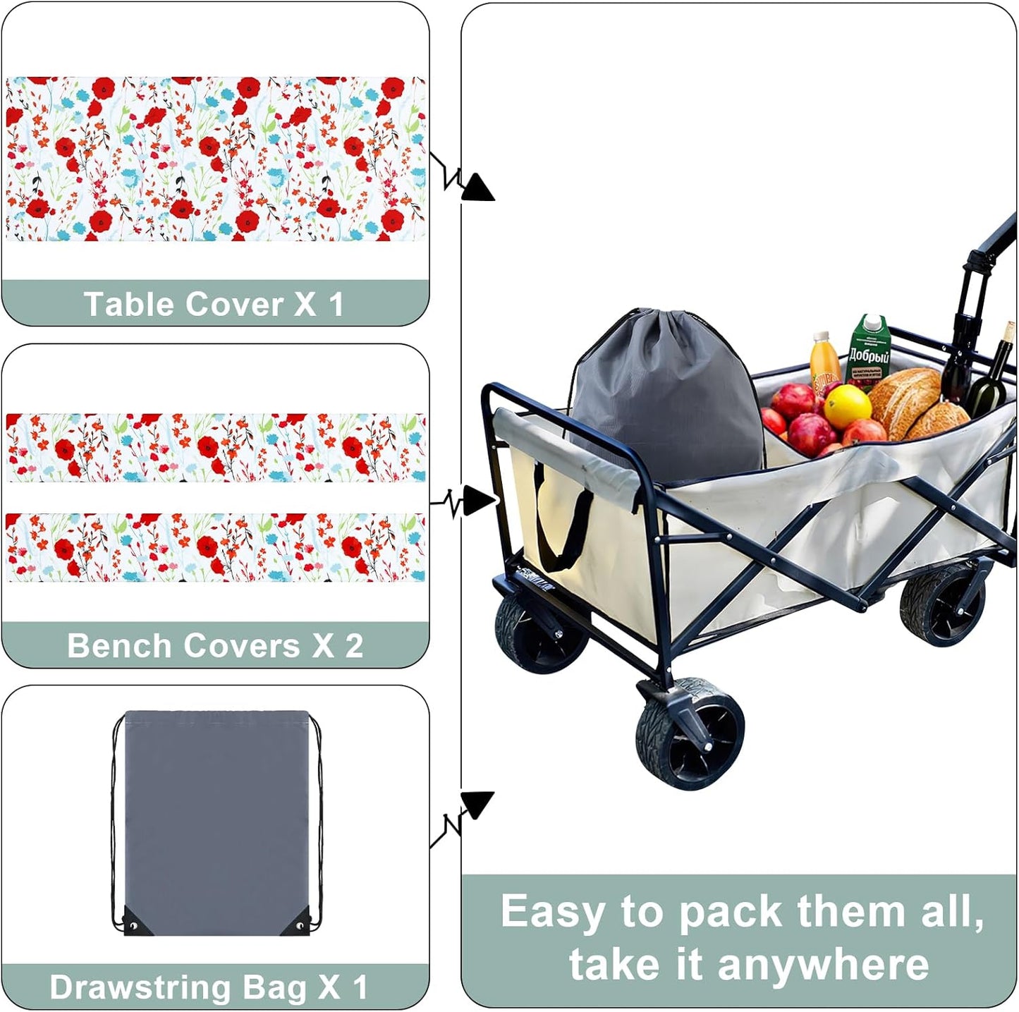 Picnic Table Cover with Bench Cover, Waterproof Elastic Fitted Tablecloth for 6 Foot Tables, Rectangle Washable Polyester Fabric Tablecloths for Picnic, Camping, Outdoor (Flower, 30" X 72")