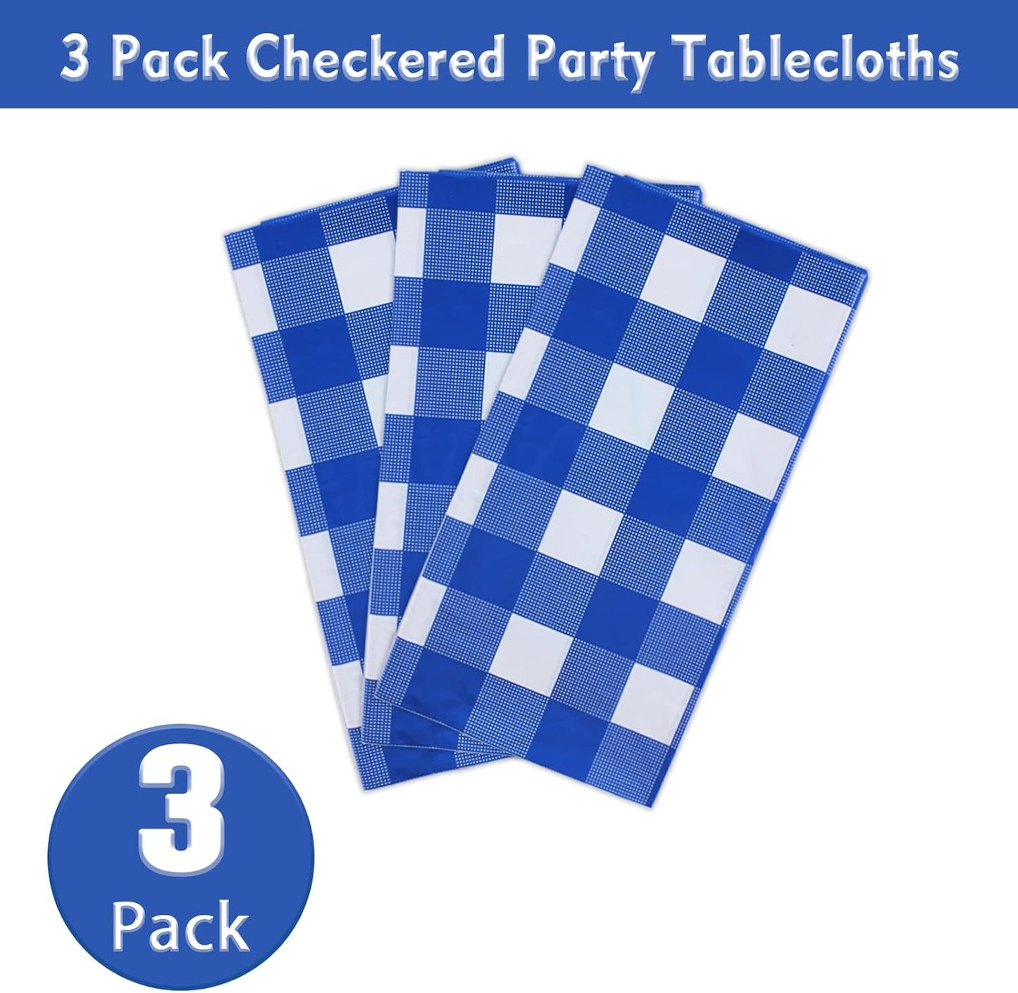 3 Packs White and Blue Gingham Table Cloths 54 X 108 Inches Disposable Plastic Checkered Tablecloths Waterproof Rectangle Picnic Party Tablecovers for Birthday Party Dining Table Kitchens