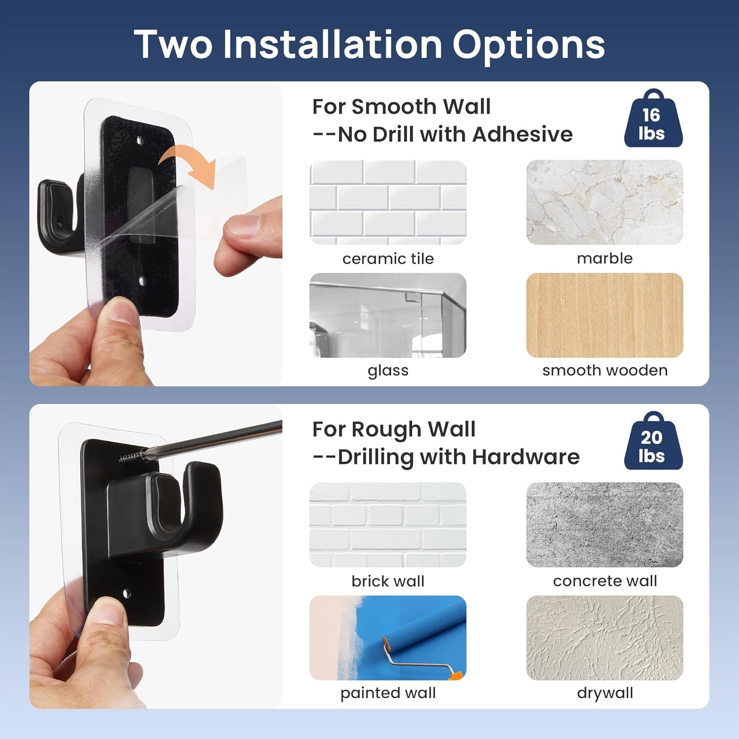 2 Pack No Drill Curtain Rods for Window 28 to 48 Inches, 5/8 Inch Diameter Renter Friendly Drapery Rod with Adhesive Brackets without Drilling, Adjustable from 27 to 52 Inches, Black