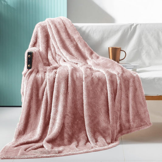 Extra Large Plush Fleece Throw Blanket - Super Soft, Fluffy, and Warm for Year-Round Comfort (50x70 Inches, Pink)