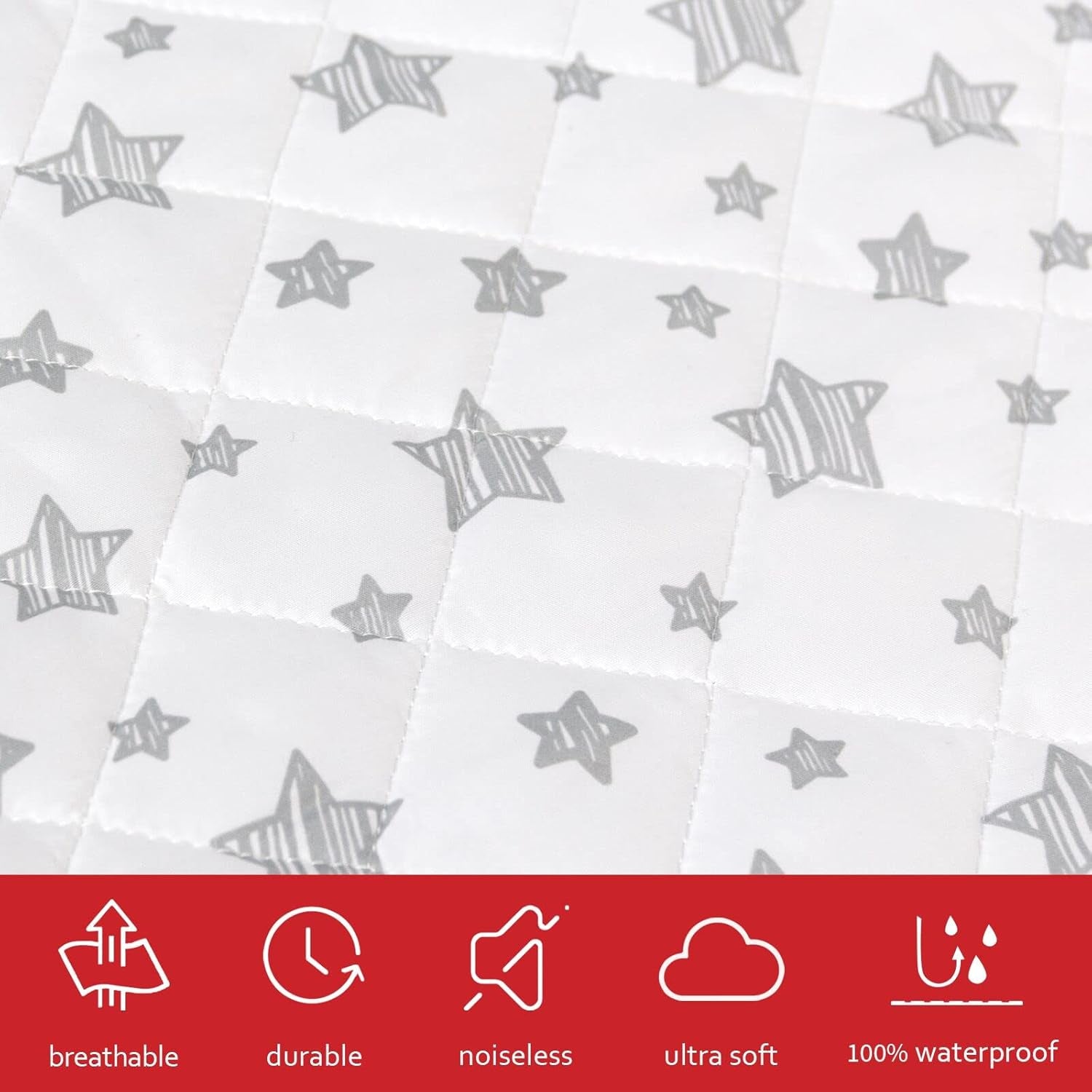 Crib Mattress Protector Waterproof 2 Pack, Quilted Crib Mattress Pad Cover 52" X 28" Extra Soft Breathable Toddler Bed Cover Stretch up to 8", Grey & White Star